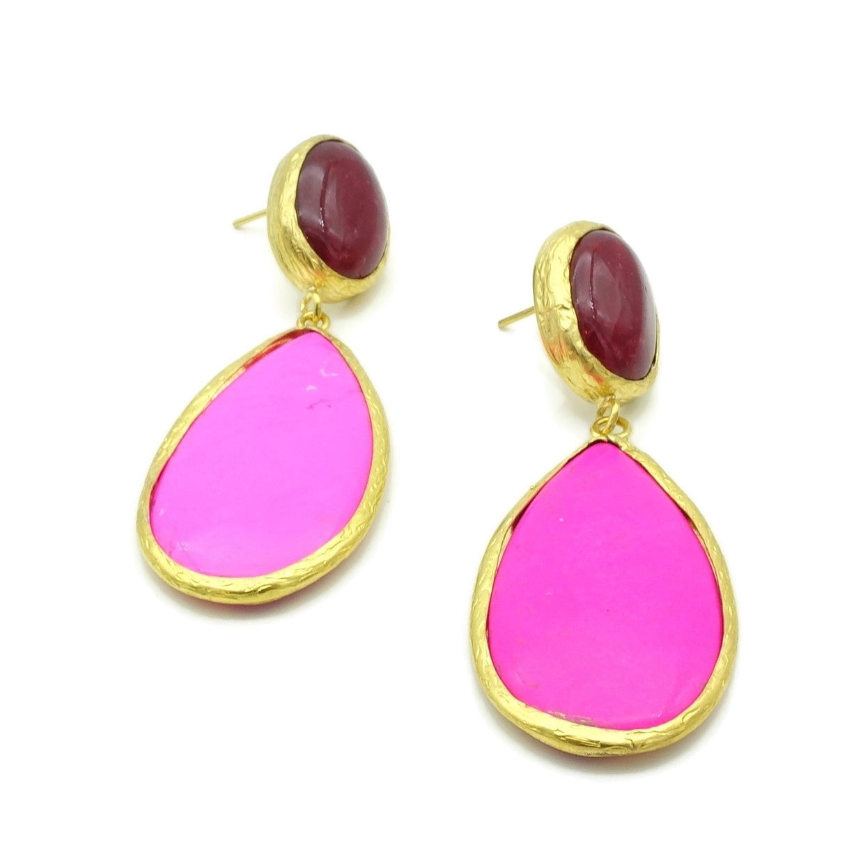Aylas Agate, Howlite semi precious gemstone earrings - 21ct Gold plated handmade