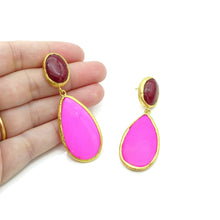 Aylas Agate, Howlite semi precious gemstone earrings - 21ct Gold plated handmade