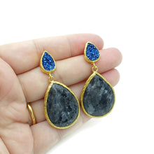 Aylas Druzy, Agate semi precious gemstone earrings - 21ct Gold plated handmade
