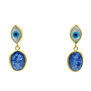 Aylas Crackled Zircon Evil eye semi precious gemstone earrings - 21ct Gold plated