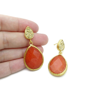 Aylas Druzy, Agate semi precious gemstone earrings - 21ct Gold plated- Handmade