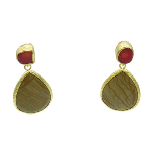 Aylas Jasper, Coral semi precious gemstone earrings - 21ct Gold plated- Handmade
