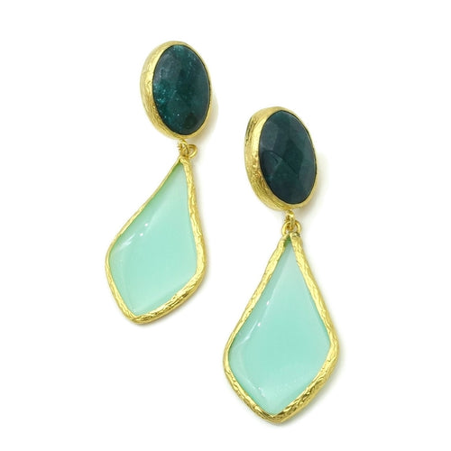 Aylas Jade, Agate semi precious gemstone earrings - 21ct Gold plated- Handmade