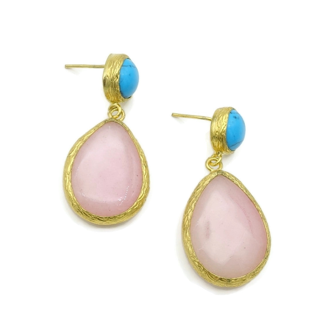 Aylas JTurquoise, Agate semi precious gemstone earrings - 21ct Gold plated- Handmade