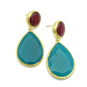 Aylas Agate, Jade semi precious gemstone earrings - 21ct Gold plated- Handmade
