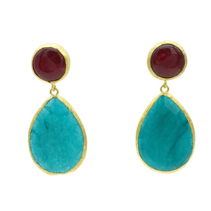 Aylas Agate, Jade semi precious gemstone earrings - 21ct Gold plated- Handmade