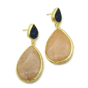 Aylas Agate, Druzy semi precious gemstone earrings - 21ct Gold plated- Handmade