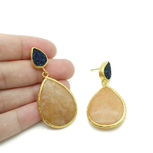 Aylas Agate, Druzy semi precious gemstone earrings - 21ct Gold plated- Handmade