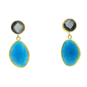 Aylas Jade, Mother Pearl semi precious gemstone earrings - 21ct Gold plated- Handmade