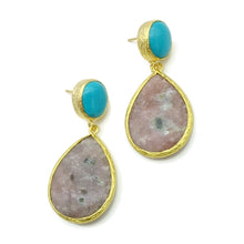 Aylas Turquoise, Jasper semi precious gemstone earrings - 21ct Gold plated- Handmade