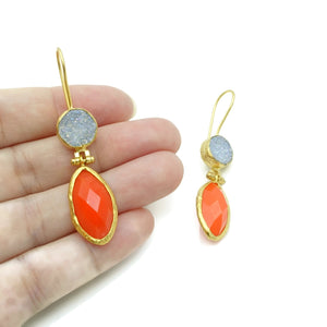 Aylas Druzy, Jade semi precious gemstone earrings - 21ct Gold plated- Handmade