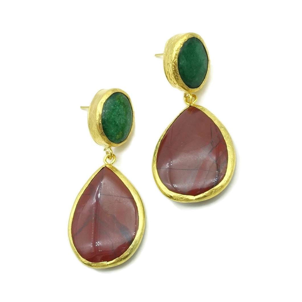 Aylas Jasper, Agate semi precious gemstone earrings - 21ct Gold plated- Handmade