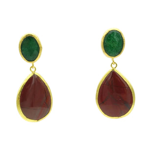 Aylas Jasper, Agate semi precious gemstone earrings - 21ct Gold plated- Handmade