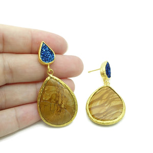 Aylas Jasper, Druzy semi precious gemstone earrings - 21ct Gold plated- Handmade