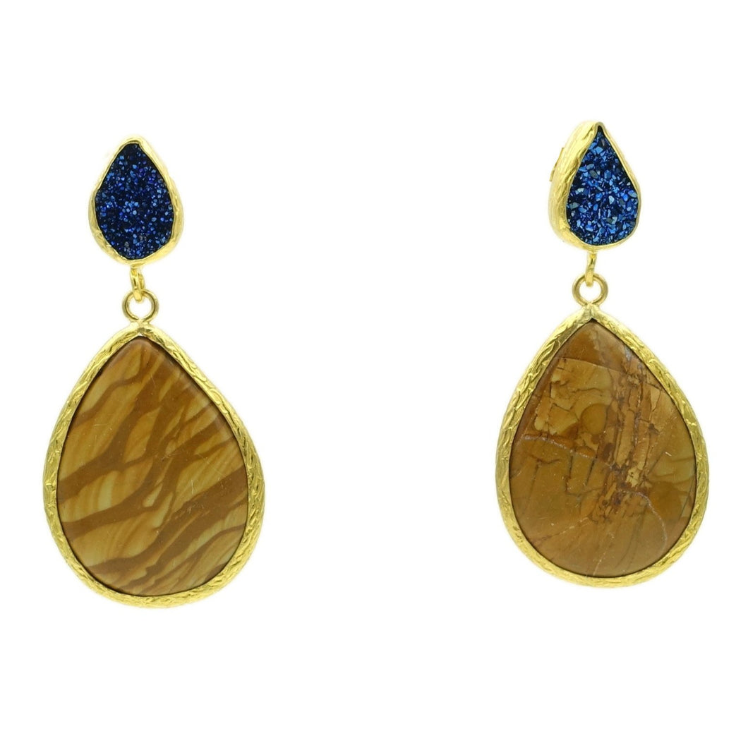 Aylas Jasper, Druzy semi precious gemstone earrings - 21ct Gold plated- Handmade