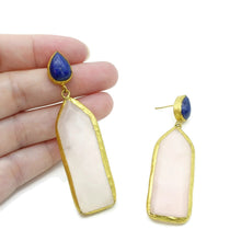 Aylas Lapis Lazulli, Rose Quartz semi precious gemstone earrings - 21ct Gold plated- Handmade