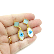 Aylas Cateye, Mother Pearl semi precious gemstone earrings - 21ct Gold plated- Evil eye