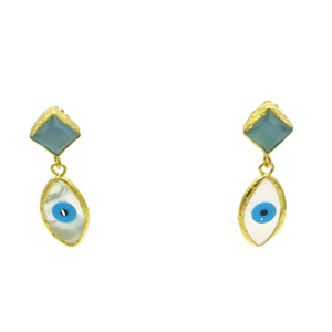Aylas Cateye, Mother Pearl semi precious gemstone earrings - 21ct Gold plated- Evil eye