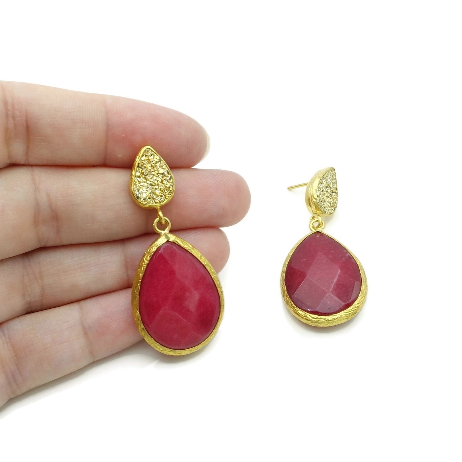 Aylas Druzy, Agate semi precious gemstone earrings - 21ct Gold plated- Handmade