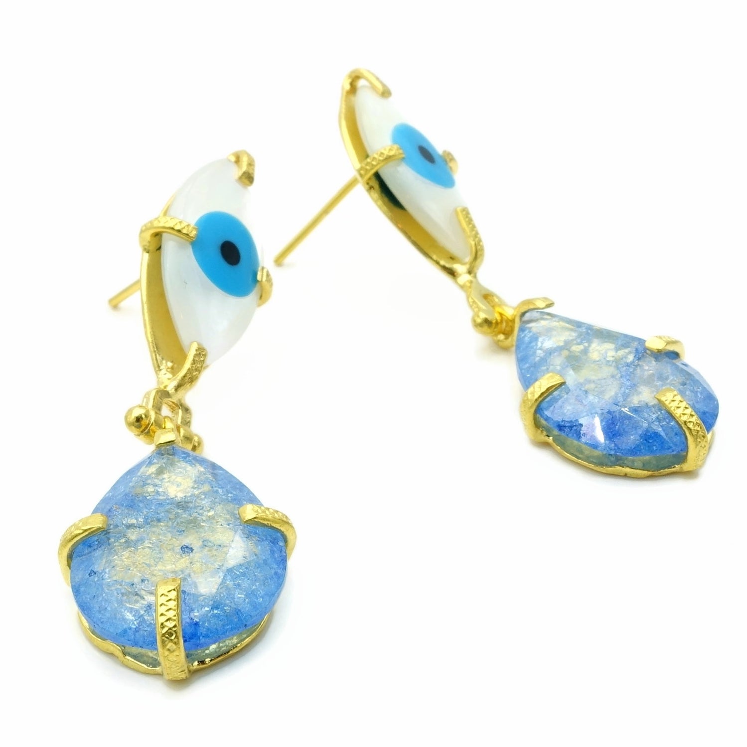 Aylas Moon stone, Zircon Evil eye semi precious gemstone earrings - 21ct Gold plated