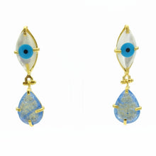 Aylas Moon stone, Zircon Evil eye semi precious gemstone earrings - 21ct Gold plated