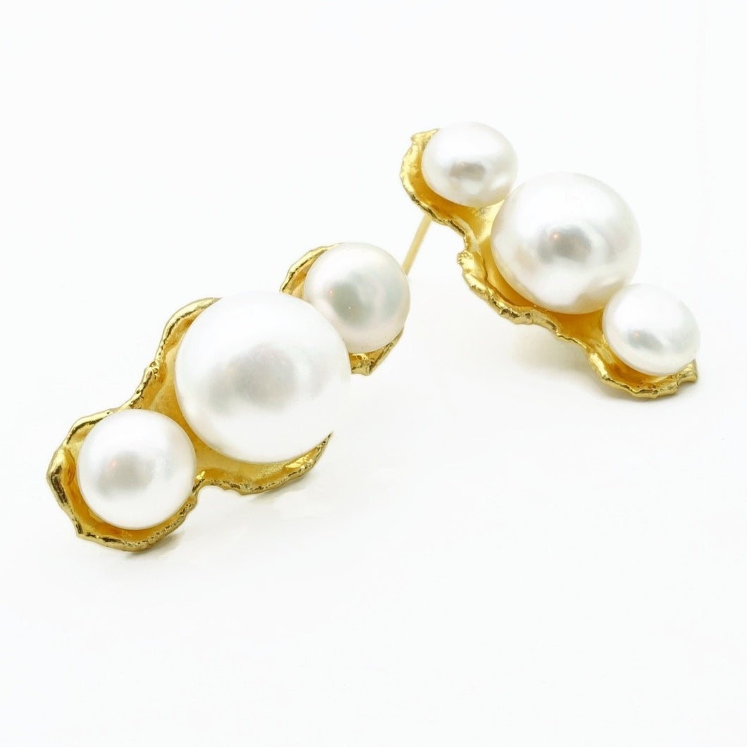 Aylas Pearl earrings - 21ct Gold plated semi precious gemstone - Handmade in Ottoman Style by Artisan