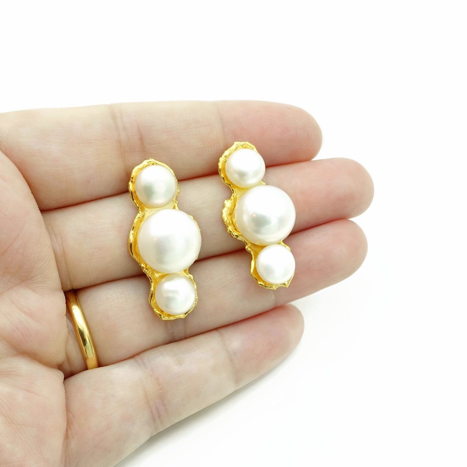 Aylas Pearl earrings - 21ct Gold plated semi precious gemstone - Handmade in Ottoman Style by Artisan