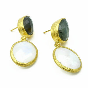 Aylas Moon stone, Labradorite earrings - 21ct Gold plated semi precious gemstone - Handmade in Ottoman Style by Artisan
