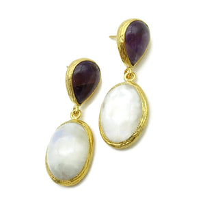 Aylas Moon stone, Agate earrings - 21ct Gold plated semi precious gemstone - Handmade in Ottoman Style by Artisan
