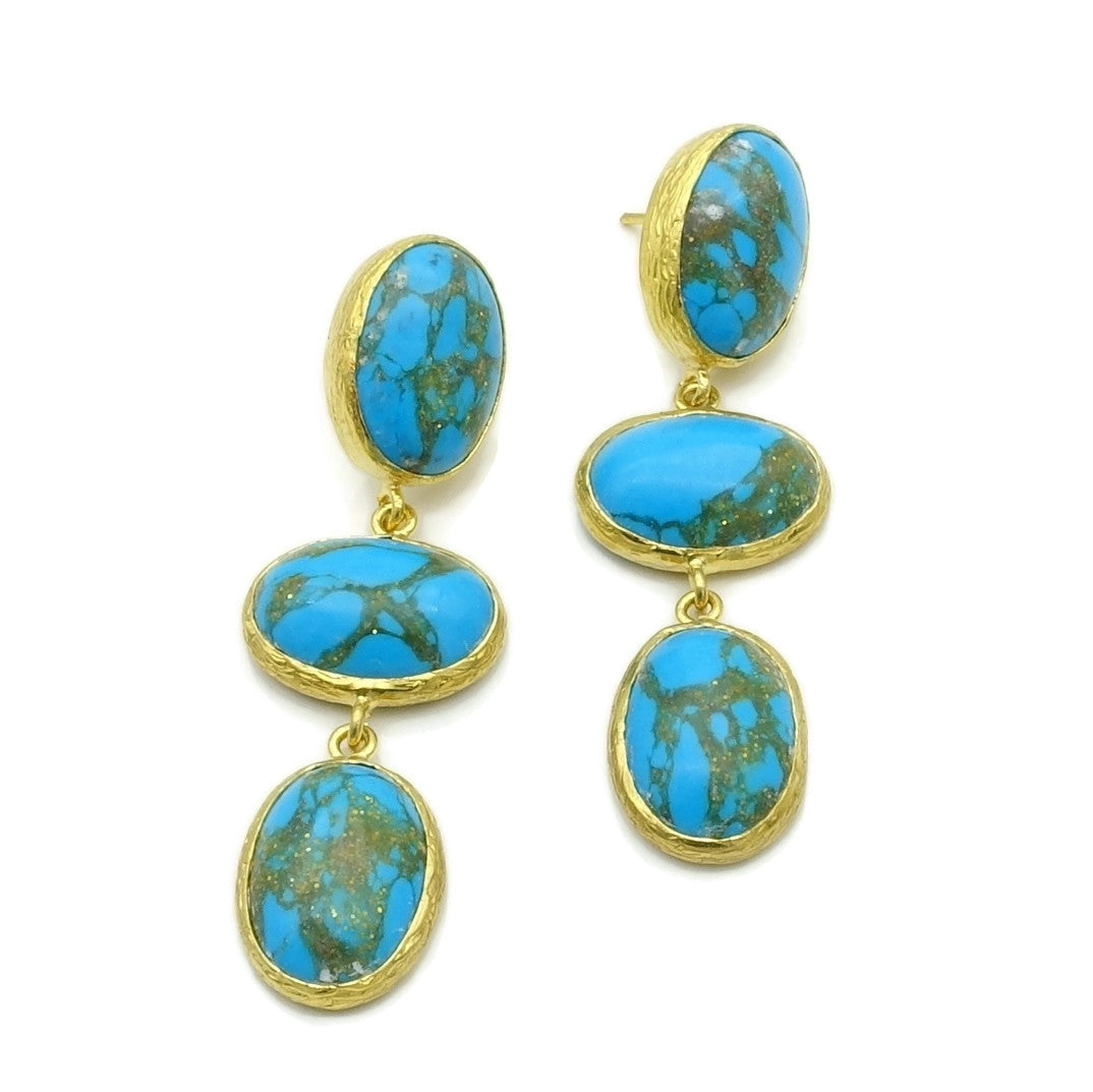 Aylas Turquoise handmade semi precious gemstone earrings - 21ct Gold plated Ottoman style