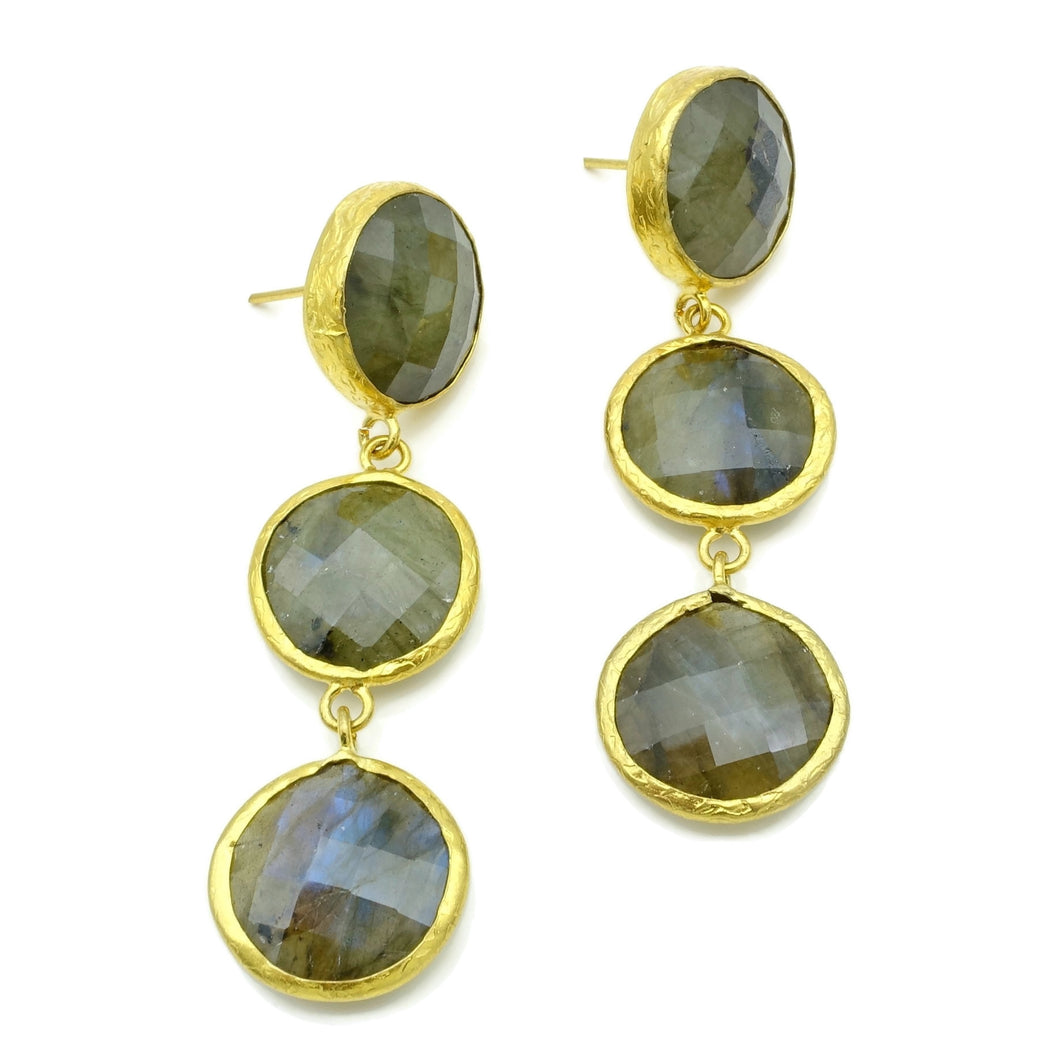 Aylas Labradorite handmade semi precious gemstone earrings - 21ct Gold plated Ottoman style