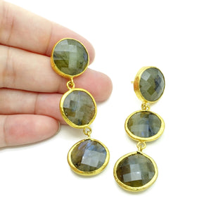 Aylas Labradorite handmade semi precious gemstone earrings - 21ct Gold plated Ottoman style