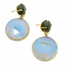 Aylas Agate slice, Labrodorite semi precious gemstone earrings - 21ct Gold plated- Handmade