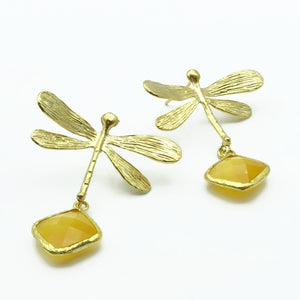 Aylas Cat eye earrings 21ct Gold plated semi precious gemstone - Handmade