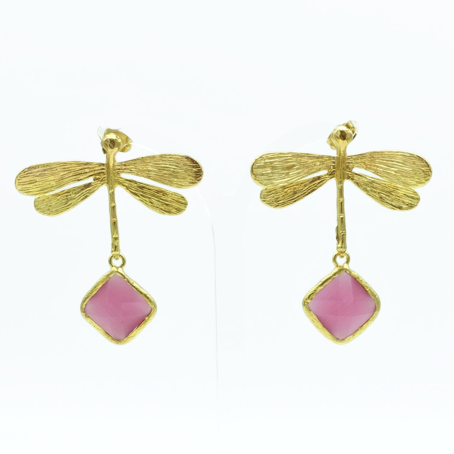 Aylas Cat eye earrings 21ct Gold plated semi precious gemstone - Handmade