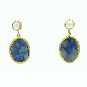 Aylas Pearl Lapis Lazulli earrings 21ct Gold plated semi precious gemstone - Handmade