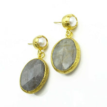 Aylas Pearl Labrodorite earrings 21ct Gold plated semi precious gemstone - Handmade