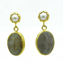 Aylas Pearl Labrodorite earrings 21ct Gold plated semi precious gemstone - Handmade