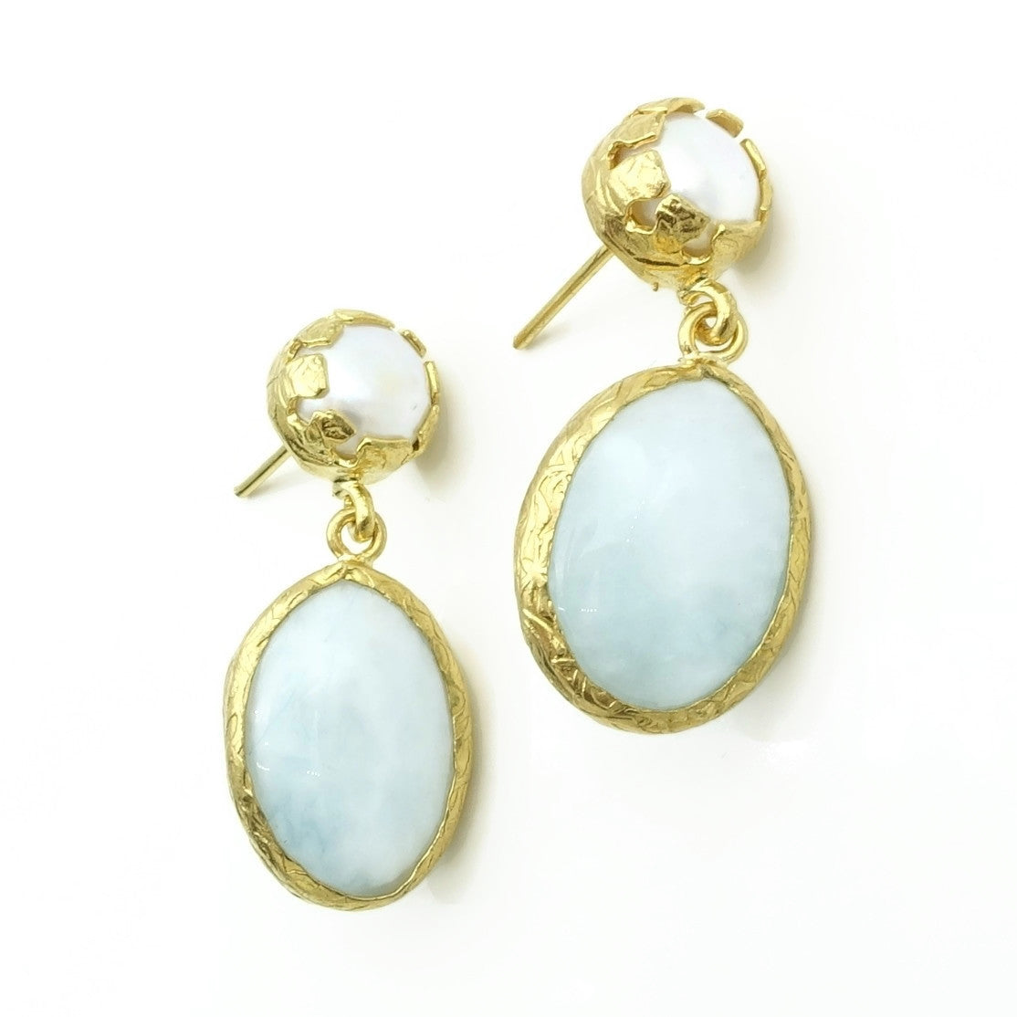 Aylas Pearl Moon stone earrings 21ct Gold plated semi precious gemstone - Handmade