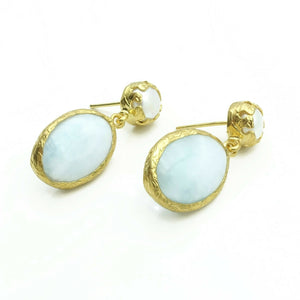 Aylas Pearl Moon stone earrings 21ct Gold plated semi precious gemstone - Handmade