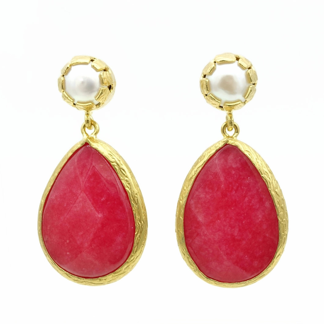 Aylas Pearl Agate earrings 21ct Gold plated semi precious gemstone - Handmade
