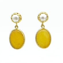 Aylas Pearl Agate earrings 21ct Gold plated semi precious gemstone - Handmade