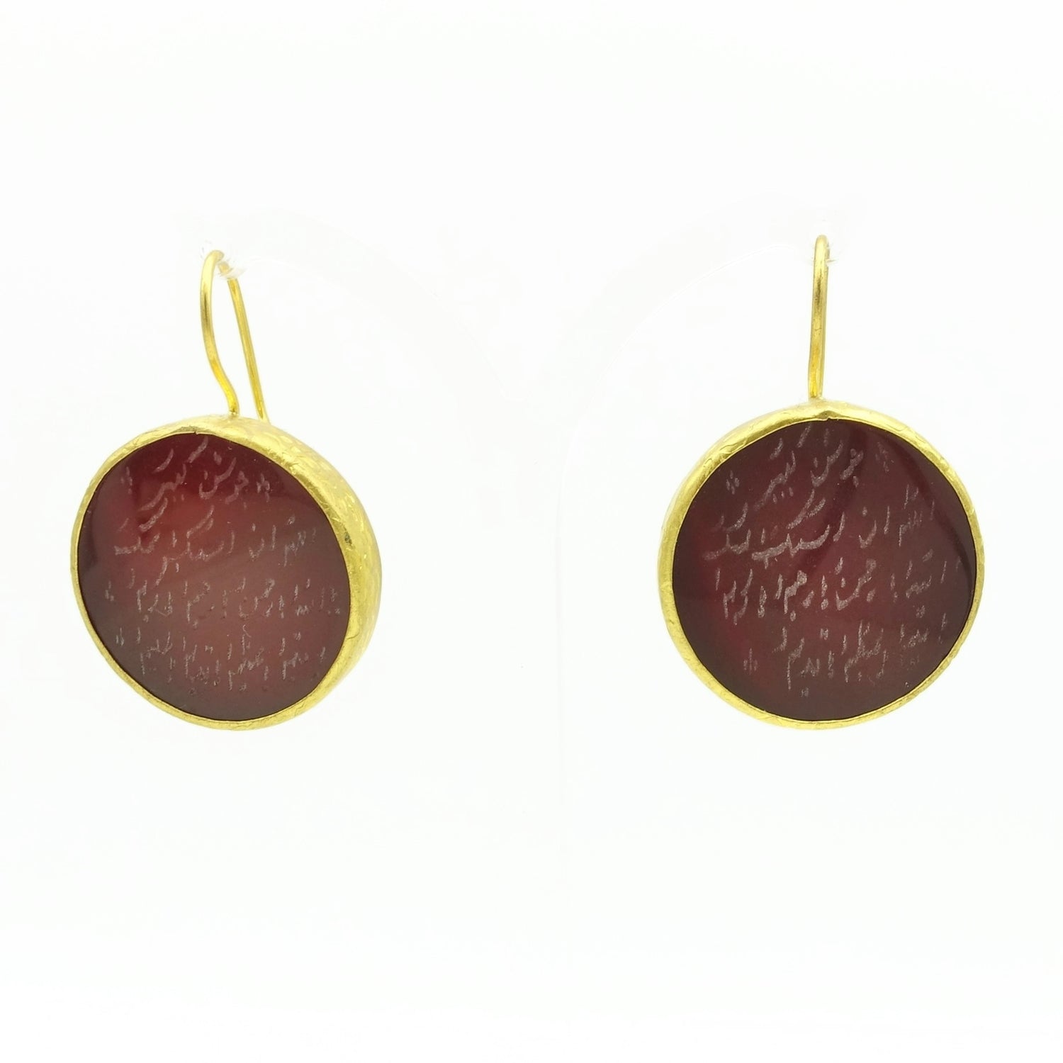 Aylas Amber Persian calligraphy earrings 21ct Gold plated semi precious gemstone