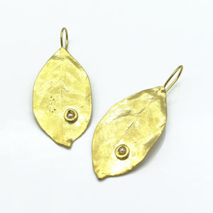 Aylas  Pearl Hammered earrings 21ct Gold plated semi precious gemstone - Handmade