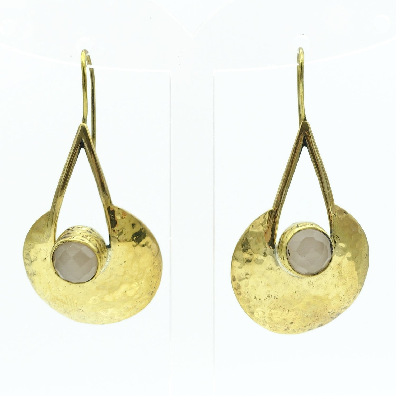 Aylas  Cat eye Hammered earrings 21ct Gold plated semi precious gemstone - Handmade