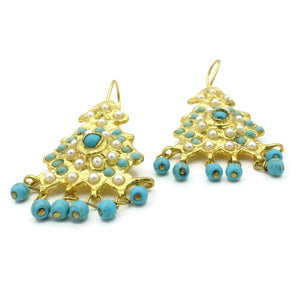Aylas  Turquoise, Pearl earrings 21ct Gold plated semi precious gemstone - Handmade