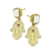 Aylas  Pearl, Zircon earrings 21ct Gold plated semi precious gemstone - Handmade