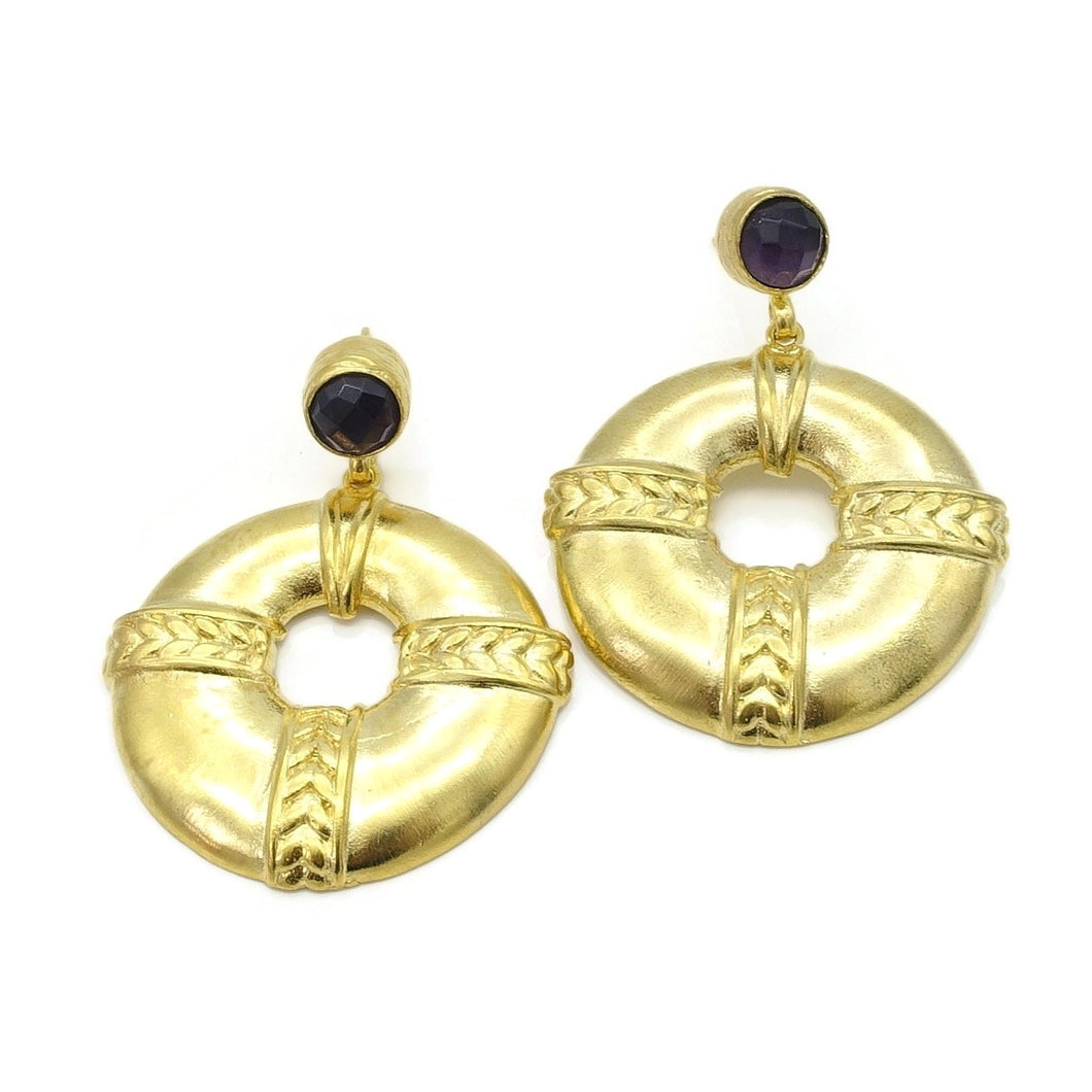 Aylas Amethyst earrings 21ct Gold plated semi precious gemstone - Handmade