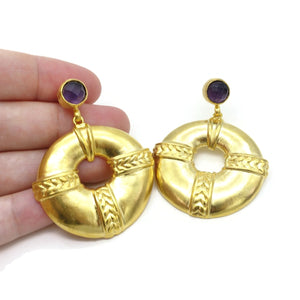 Aylas Amethyst earrings 21ct Gold plated semi precious gemstone - Handmade