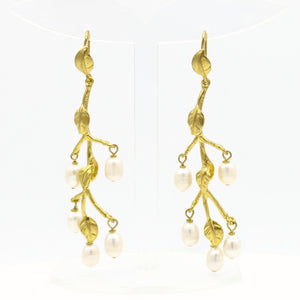 Aylas Pearl earrings 21ct Gold plated semi precious gemstone - Handmade